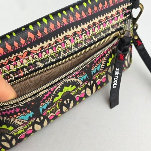 Sakroots Coated Canvas Double Bifold Wallet Clutch Multi Neon Boho Art-To-Wear - Picture 6 of 16